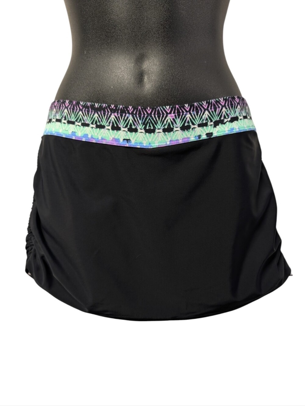 Free Country Black Swim Skirt w/ Built-In Blue Shorts Tropical Print Size S NWT